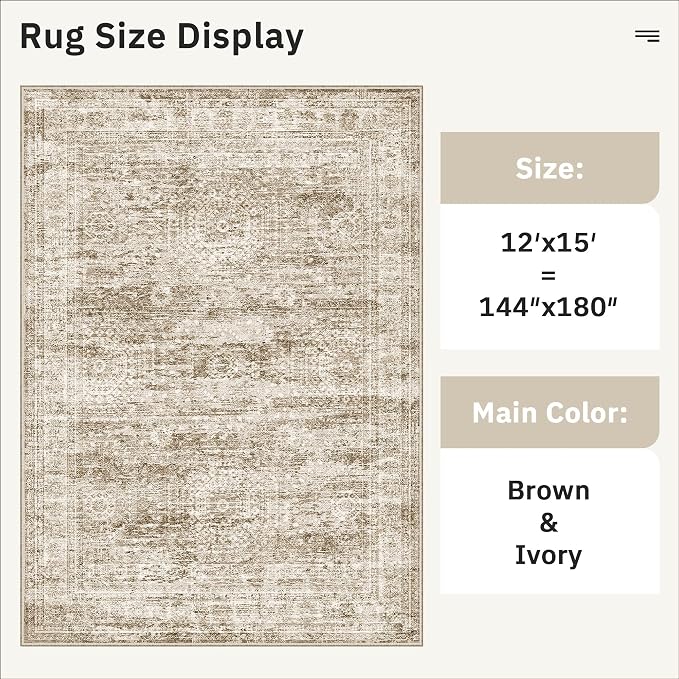 Soalmost 12x15 Washable Area Rug Brown Neutral Abstract Living Room Large