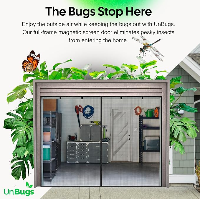 UnBugs Magnetic Screen Door - Fits Patio Door & Sliding Doors up to 72 x 80 Inches MAX - Pet & Kid Friendly, Self-Closing - Hands Free Magnet Closure Keeps Bugs Out & Breeze in