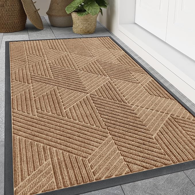 Smiry Front Door Mat Outside Entrance, Heavy Duty Sturdy Natural Rubber Doormat