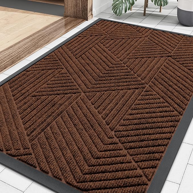 Smiry Front Door Mat Outside Entrance, Heavy Duty Sturdy Natural Rubber Doormat