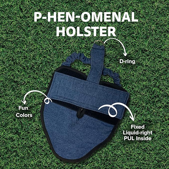 Hen Holster Bird Diaper, Wrap Around - for Hens, Roosters, Ducks, Leak-Proof Design, Comfortable Fleece Strap Bird Harness with Sewn-in Liner, Secure Hook and Loop Closure - Large, Denim