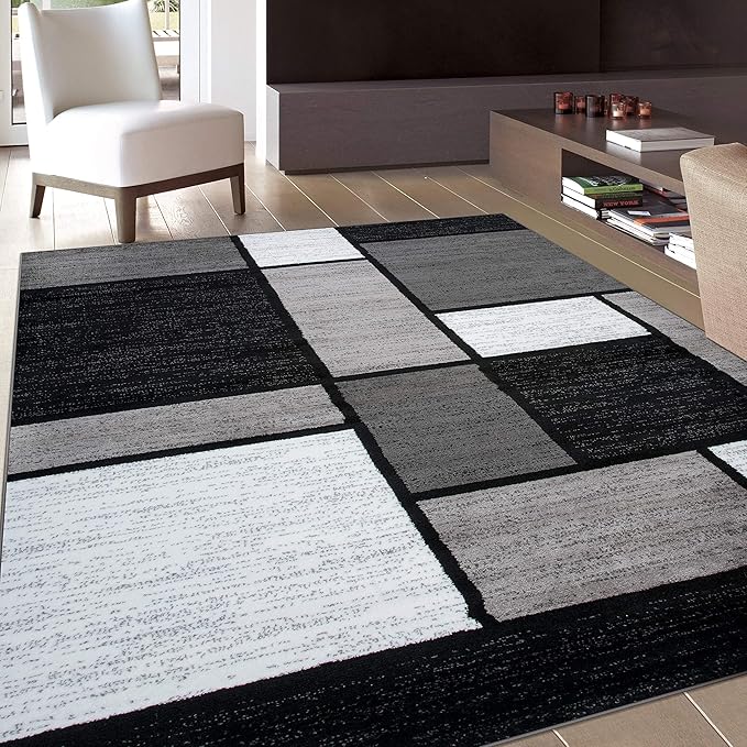 Rugshop Contemporary Modern Boxes Easy Cleaning for Home Office,Living Room,Bedroom,Kitchen Non Shedding Area Rug 9' X 12' Gray