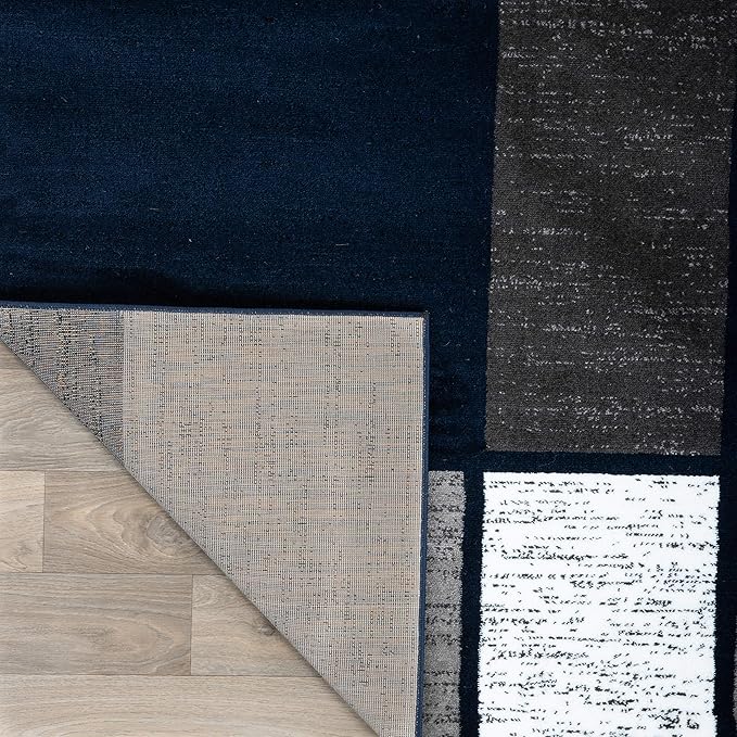 Rugshop Contemporary Modern Boxes Area Rug 6' 6" x 9' Navy