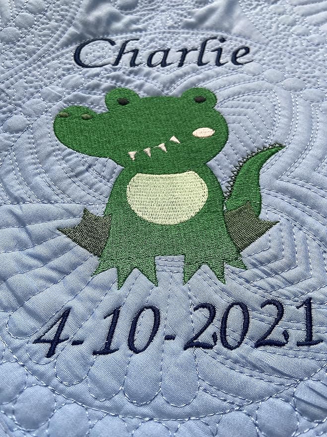 Personalized Baby Blanket Quilt | Monogrammed Blankets for Boys and Girls | Embroidered Baby Gifts | (Gator)