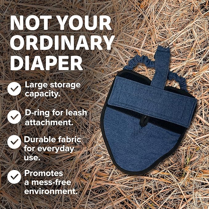 Hen Holster Bird Diaper, Wrap Around - for Hens, Roosters, Ducks, Leak-Proof Design, Comfortable Fleece Strap Bird Harness with Sewn-in Liner, Secure Hook and Loop Closure - Large, Denim