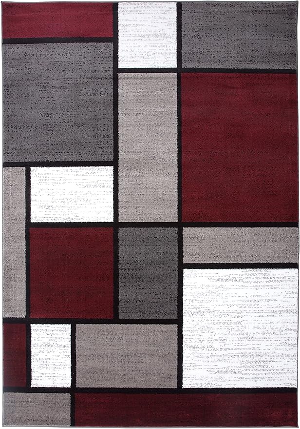 Rugshop Contemporary Modern Boxes Area Rug 7' 10" X 10' 2" Red