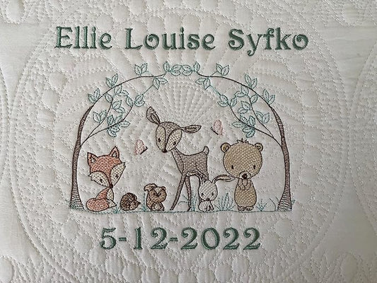 Personalized Baby Blanket Quilt | Monogrammed Blankets for Boys and Girls | Embroidered Baby Gifts | (Woodland Animals)