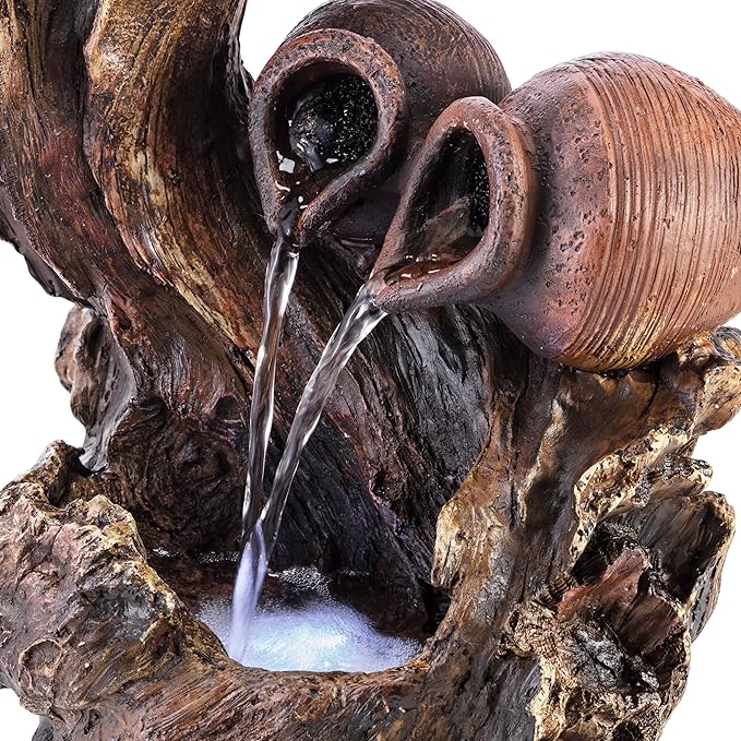 Alpine Corporation 14" Tall Indoor Tabletop Two Jars on a Tree Branch Fountain with LED Lights