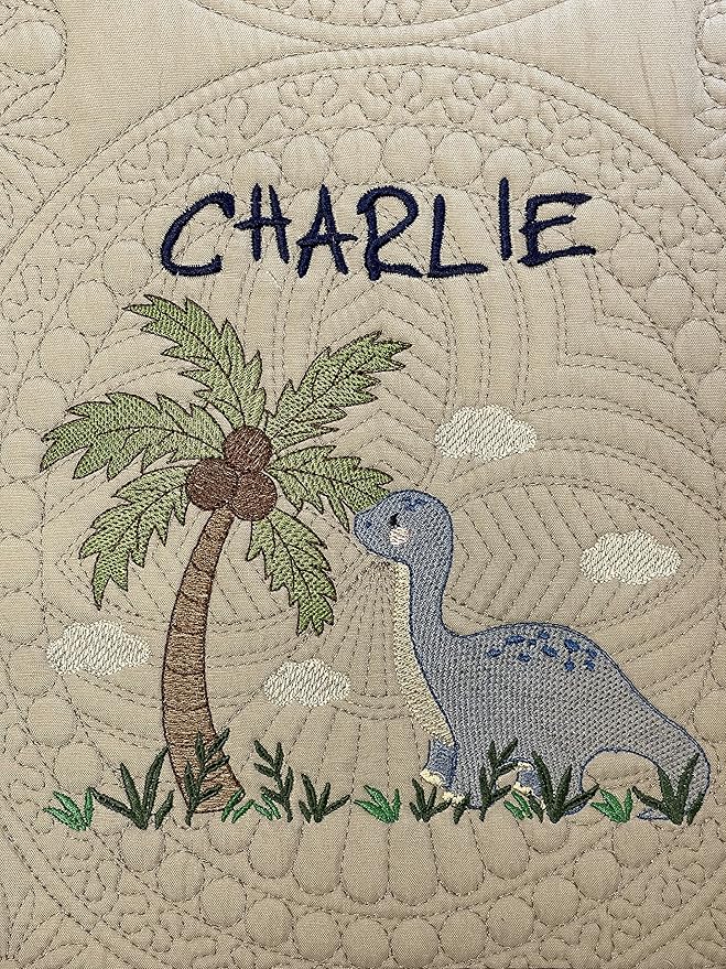 Personalized Baby Blanket Quilt | Monogrammed Blankets for Boys and Girls | Embroidered Baby Gifts | (Dino)