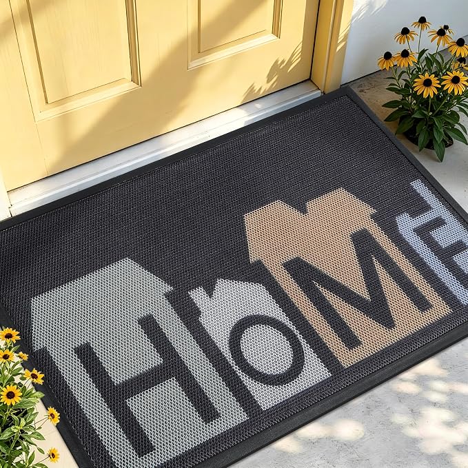 Front Door Mat, Heavy Duty Non-Slip Rubber Dirt Trapper, Quick-Dry Low-Profile