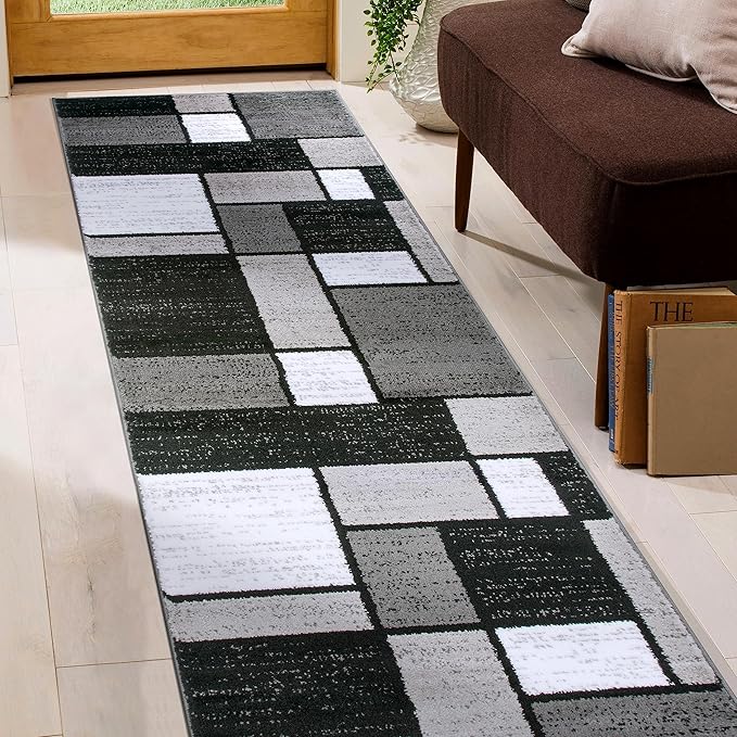 Rugshop Contemporary Modern Boxes Runner Rug 2' x 10' Gray
